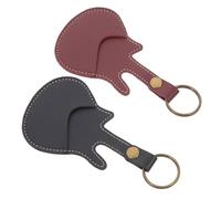 LIGIGWASH 2pcs Portable Guitar Pick Storage Bag Leather Plectrum Holder Case with Keyring for Guitar Capo Bass Ukulele Accessories Organizer Black Wine Red
