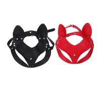 LIGIGWASH 2pcs Punk Style PU Leather Cat Eye Mask for Women Halloween Masquerade Cosplay Party with Comfortable Lightweight Fake Leather Fit for Adult Faces Black and Red Animal Eye Masks