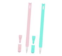 LIGIGWASH 2Pcs Silica Gel Cat Head Pen Cover for Pencil Gen Silicone Case with Nib Caps Protective Cartoon Pencil Sleeve Compatible with Pink and Mint Green