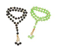 LIGIGWASH 2pcs Tasbih Prayer Beads Crystal Glass Muslim Rosary Necklace Black Green Worship Accessories for Men Women Ramadan