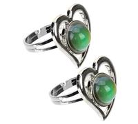 LIGIGWASH 2pcs Thermochromic Ring for Women Vintage Adjustable Changing Stone Mood Ring Antique Jewelry Temperature Sensitive Design Stackable Heart Shape