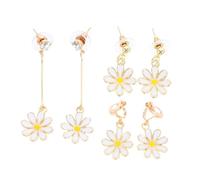 LIGIGWASH 3 Pairs Daisy Earrings for Women Floral Studs and Ear Clips Comfortable Fashion Jewelry Gift