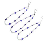 LIGIGWASH 3pcs Beaded Phone Charm Blue Evil Eye Charms Decorations Cute Wrist Lanyard Strap for Mobile Sparkling Bead Phone Pendant