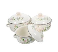 LIGIGWASH 3pcs Enamel Soup Pot Set Stew Pots with Double Handles Flat Bottom for Electric and Induction Stoves Household Cooking Milk Pan Multifunctional Kitchen Cookware