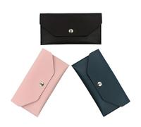 LIGIGWASH 3pcs Pu Leather Long Coin Purse Set - Simple Solid Color Clutch Wallets in Dark Blue, Black, and Pink - Women’s Card Holder Money Organizer for Travel and Everyday Use