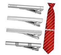LIGIGWASH 4 Pcs Silver Tone Copper Tie Clips for Men Strong Spring Necktie Clasp with Smooth Surface User Friendly Design for Ties Decorative Bar Clips for Business and Party