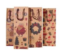 LIGIGWASH 4 Pcs Wine Bottle Bags Christmas Kraft Paper Reusable Brown Single Bottle Bag for Spirits Dinner Parties Those Who Love and Appreciate a Good Drink