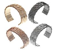 LIGIGWASH 4pcs Adjustable Open Wrap Bangles Women Chunky Metal Fish Scale Bracelets Punk Style Mixed Gold Silver Rose Gold Gun Black Wrist Jewelry