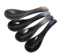 LIGIGWASH 4Pcs Ceramic Soup Spoons with Marble Pattern Small Food Spoons with Comfortable Handle for Home Kitchen Lightweight and Cutlery for Soup Porridge Rice Picnic Use