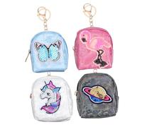 LIGIGWASH 4Pcs PU Leather Key Chain Coin Purse for Anti-Lost Design Small Change Bags for Keys Cards Coins Cute Unicorn Flamingo Planet Butterfly Patterns