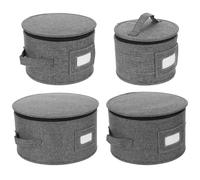LIGIGWASH 4pcs Soft-sided Fabric China Platter Storage Cases with Thick Felt Padding and Stackable Design for Space-saving Closet Shelf Dish Storage and Fragile Dinnerware Protection