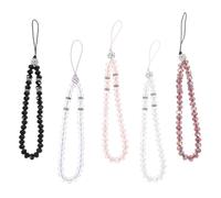 LIGIGWASH 5pcs Beaded Phone Charm Lanyard Strap Crystal Cellphone Decoration with Kawaii Colors Pink White Black Wine Purple Stylish Accessory for Women Gift