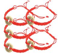 LIGIGWASH 5Pcs Vintage Chinese Coin Charm Braided Friendship Bracelet Red Woven Rope Jewelry for Women Couples Stylish Wristband