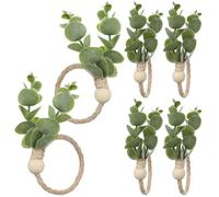 LIGIGWASH 6 Pcs Green Jute Rope Napkin Rings with Realistic Leaf Design, Fine Craftsmanship for Farmhouse Table Setting, Secure Tissues and Natural Decoration Dining Decors