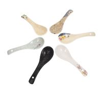LIGIGWASH 6pcs Ceramic Soup Spoons Asian Style Retro Porcelain Rice Spoons with Comfortable Handle for Serving Stews Cereal Appetizers Tableware