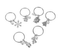 LIGIGWASH 6pcs Metal Christmas Keychain with Snowman Snowflake Tree Bell and Fake Pearl Decorations Holiday Ornaments for Tree Bag Charms Keyrings Festive Gift Favors