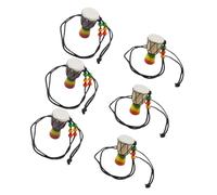 LIGIGWASH 6pcs Mini African Drum Necklaces Handcrafted Wooden Pendants with Goat Skin for Adults Unique Cultural Charms for Parties and Everyday Wear