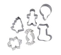 LIGIGWASH 6pcs Stainless Steel Christmas Cookie Molds Festive Baking Tools with Gingerbread Man Santa Bell Candy Tree Snowflake Shapes for DIY Pastry and Biscuit Decorating