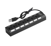 LIGIGWASH 7-port Usb 2.0 Hub with Individual Power Switch and Led Indicator, High-speed Multi Usb Charger Hub for Laptop and Pc, Black