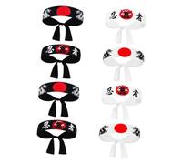 LIGIGWASH 8pcs Japanese Ninja Headband Traditional Karate Sports Bandana Versatile Hair Accessory Authentic Samurai Design for Cooking Kitchen and Costume Use