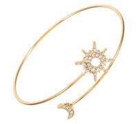 LIGIGWASH Adjustable Sun and Moon Bracelet for Women, Golden Alloy Bangle with Zircon Detailing, Simple and All-matching Arm Jewelry, for Daily Use and Travel Accessories