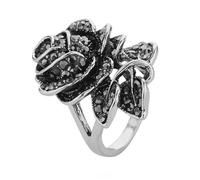 LIGIGWASH Antique Black Rose Ring Vintage Multilayer Petals Design Silver Gothic Style Women Statement Jewelry