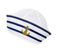 LIGIGWASH Blue White Striped Sailor Hat Nautical Captain Cap for Halloween Yacht Party Coastal Style Breathable Lightweight Full Closure for Men Women