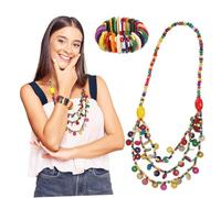 LIGIGWASH Boho Layered Necklaces for Women Natural Coconut Shell Jewelry Hand Woven Vintage Bohemian Style Beaded Bracelets Summer Accessories