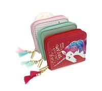 LIGIGWASH Cartoon Unicorn PU Zipper Wallet Lightweight Short Wallet for Teens Red Material with Secure Zip Closure for Cards and Daily Essentials
