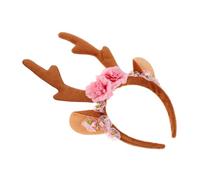 LIGIGWASH Christmas Reindeer Antler Headband Lightweight Holiday Hair Accessory with Ears and Floral Design Comfortable Deer Horn Headwear for Adults Teens Festive Parties and Themed Events