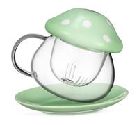 LIGIGWASH Clear Tea Cup with Strainer and Mushroom Lid Portable Glass Tea Mug with Coaster for Home and Office Removable Infuser Suitable for Scented Coffee Milk and Giving