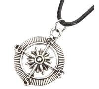 LIGIGWASH Cool Retro Compass Necklace for Men, Silver Alloy and Leather Metal Necklace with Decorative Compass Pendant, Easy to Wear Jewelry for Christmas Or Father's Day