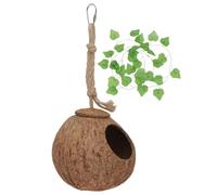 LIGIGWASH Crested Gecko Hide Small Pet Nest Coconut Shell Lizard Sleeping House with Hemp Rope and Grass, Reptiles Hideout for Terrarium Supplies and Warm Pet Nest to Soothe Pet's Emotions