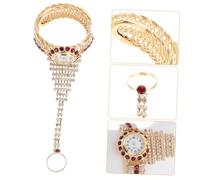 LIGIGWASH Delicate Rhinestone Lady Watch Bracelet Ring with Pomegranate Red Bangle Design Lightweight Fashion Accessory for Women Party Banquet and Casual Wear