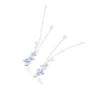 LIGIGWASH Elegant Floral Zircon Butterfly Tassel Earrings Lightweight Long Chain Dangle Jewelry for Women Comfortable Studs with Durable Blue Zircon for Wedding Party and Casual Wear