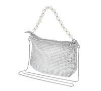 LIGIGWASH Elegant Rhinestone Clutch Purse with Pearl Handle Fade Resistant Polyester Evening Bag for Women Sparkly Wedding and Party Handbag with Crossbody Chain Suitable for Formal Events