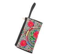 LIGIGWASH Embroidered Ethnic Rose Clutch Bag with Floral Pattern, Traditional Zipper Change Purse for Women, Bohemian Handbag for Wedding, Festival, and Everyday Use