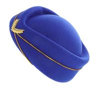 LIGIGWASH Faux Wool Stewardess Hat for Women Air Hostess Cosplay Costume Accessory Comfortable Soft Material Stylish Blue Flight Attendant Cap for Stage Performance Party Wear