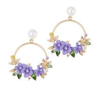 LIGIGWASH Flower Earrings Inlaid Diamond Pearl Alloy Resin Ear Studs for Women Flowers Design for Purple Earrings Lovers for Casual Party Occasions