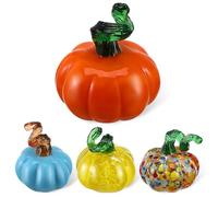 LIGIGWASH Glass Pumpkin Statues Glossy Smooth Surface 4pcs Miniature Pumpkin Figurines for Fall Decorations Seasonal Table Decor and Mantel Displays