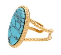 LIGIGWASH Golden Turquoise Stackable Ring for Women Ergonomic Oval Blue-green Stone Fade-resistant Vintage Style Comfortable Bohemian Jewelry Gift for Engagement and Daily Wear