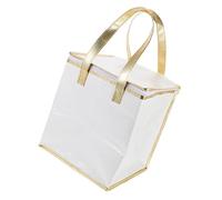 LIGIGWASH Insulated Food Bag White with Gold Trim Thermal Cooler Bag for Cake Pizza Fresh Food Storage Reusable Picnic Lunch Tote with Easy Open Sticker Closure Lightweight for Shopping and