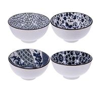 LIGIGWASH Japanese Style Blue and White Porcelain Soup and Rice Ceramic Bowl Set Traditional Japanese Bowls for Noodles Salad and Everyday Tableware Food Safe Ceramic Cutlery Compatible