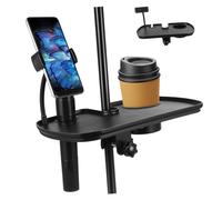 LIGIGWASH Large Abs Clamp Mic Stand Tray with Cup Holder Sturdy Microphone Stand Shelf for Musicians Podcasters Speakers Easy Installation Secure Phone and Bottle Storage Organizer