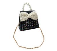 LIGIGWASH Little Girl Bag Bowknot Handbag Black Cotton Linen Pearl Handle | Graduation W ack to School, Fashion Stylish Elegant Gorgeous Adorable