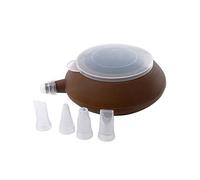 LIGIGWASH Macaron Silicone Pastry Decorating Squeezer Pen Large Teapot-Shaped Cookie Mold Coffee Color Baking Mold Set with 4 Nozzles for Cake Decorating