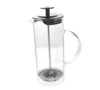 LIGIGWASH Manual Glass Coffee Milk Frother Pot Heat-resistant Office Press Easy to Clean Practical Milk Frothing Jug with Black Lid for Espresso and Cappuccino