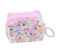 LIGIGWASH Mini Sequin Coin Purse Keychain Lightweight Change Wallet with Ring Compact Portable Organizer Pouch for Women Rainbow Color
