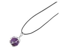 LIGIGWASH Natural Wear-resistant Crystal Stone Necklace with Amethyst Pendant Wrapped in Wire Unisex Gemstone for Calmness Patience and Positive