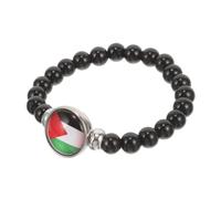 LIGIGWASH Patriotic Palestine Flag Bracelet for Men and Women Chic Black Beaded Wristband with Elastic Fit Polished National Symbol Wrist Jewelry Versatile Accessory for Casual Wear